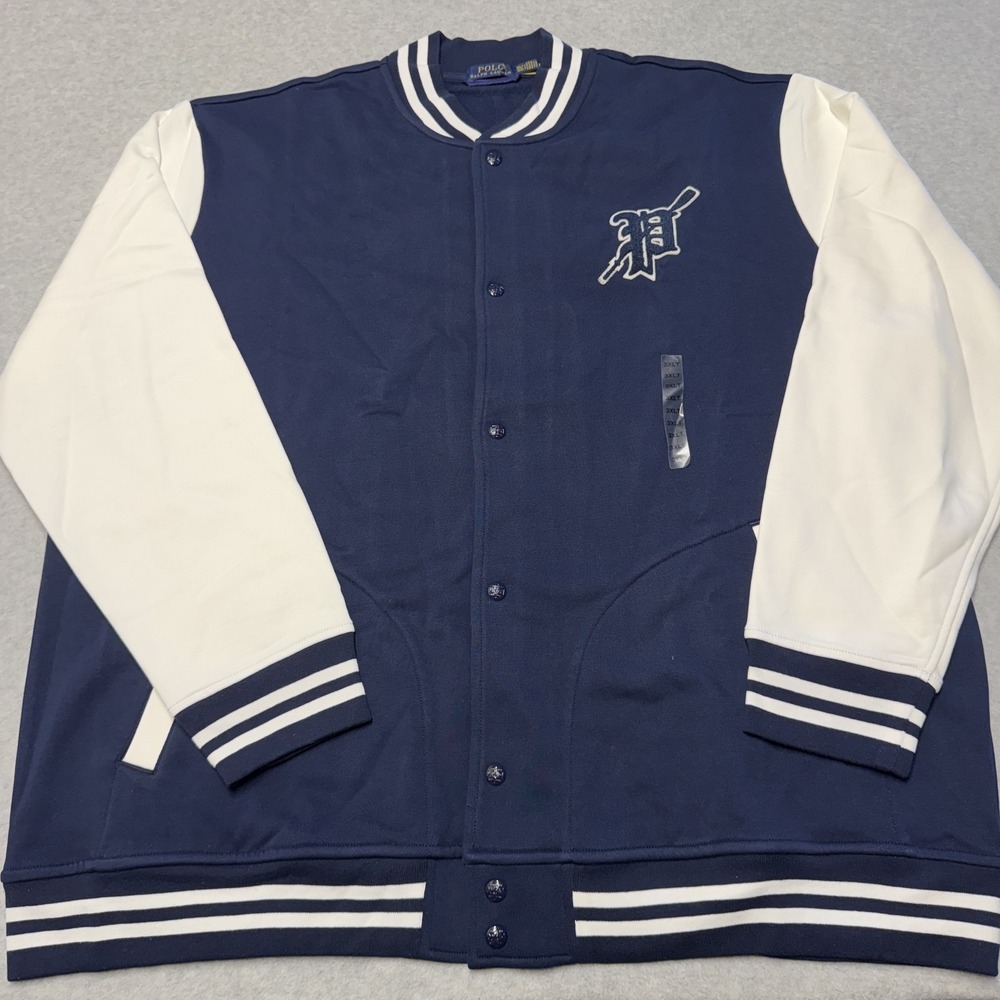 Polo Ralph Lauren Jacket Mens 3XLT Blue Lsl Sws Varsity Snap Fleece Logo